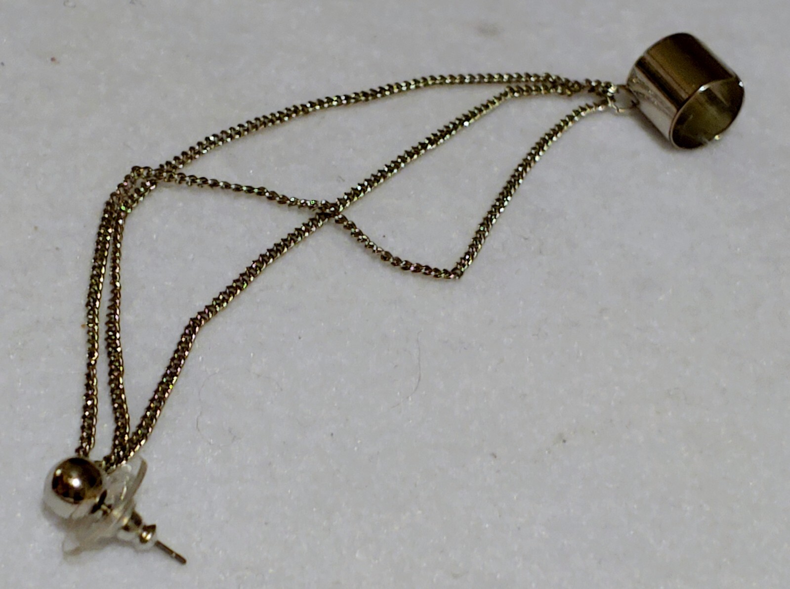 Pierced earring – Ear Cuff – 3 Chain – Silvertone – 1 Earring as shown