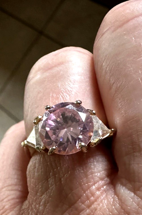 Sterling Silver Pink Ice Ring Three Stone w/White Accents CZ sz 6.5 HSN