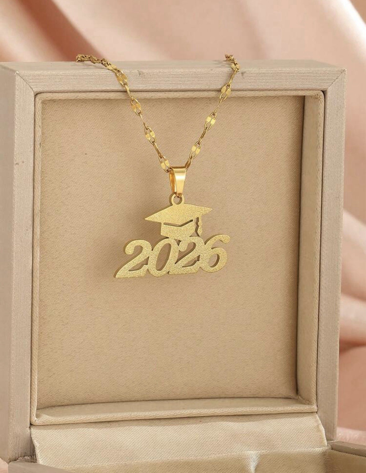 Gold Graduation 2026 Pendant Necklace, Cable Chain, Lobster Closure, 17.7in