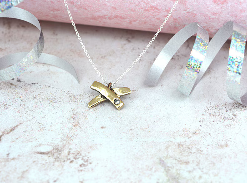 8th Anniversary Bronze Pendant Solid and Diamond Kiss Gift UK