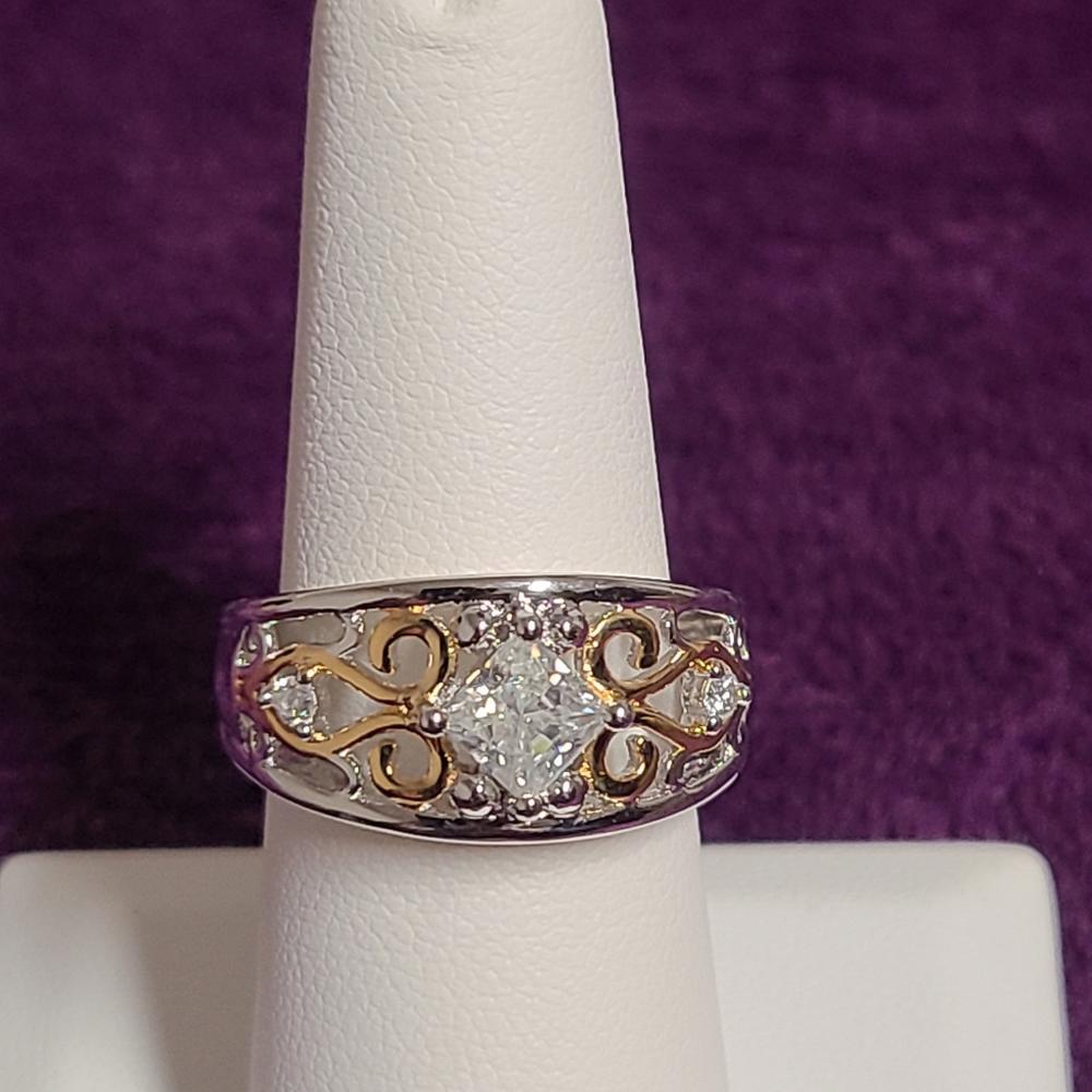 Moissanite Fire 0.86ctw Platineve & 14k Yellow Gold over Platineve 2 Tone Ring