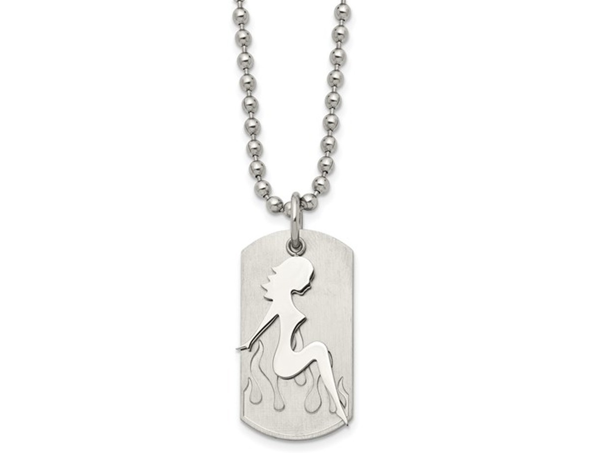 Mens Stainless Steel Ladies Silhouette Dogtag Necklace with Chain (22 Inches)
