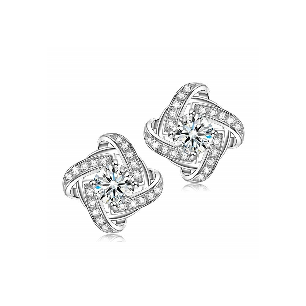 925 Sterling Silver Women Jewelry Love Forever Elegant Crystal Ear Stud Earrings