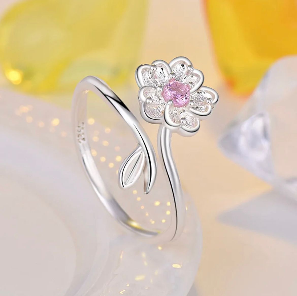 925 Sterling Silver Ring Adjustable Open Flower For Women girls Jewelry Gift