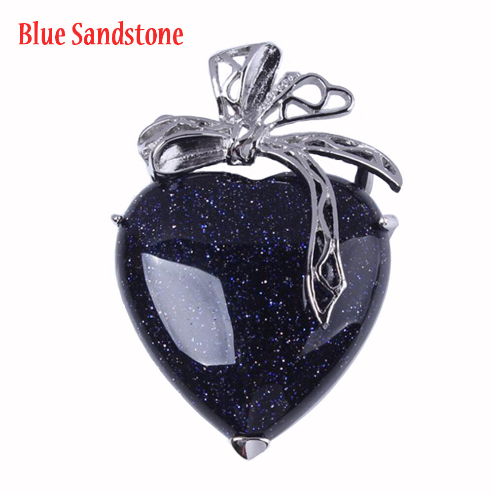 Natural Crystal Quartz Love Heart Bow Pendant Bead Chakra Stone Healing Amulet