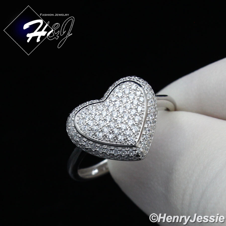 WOMEN SOLID 925 STERLING SILVER CZ HEART SHAPE ENGAGEMENT RING SIZE 5-10*SR103