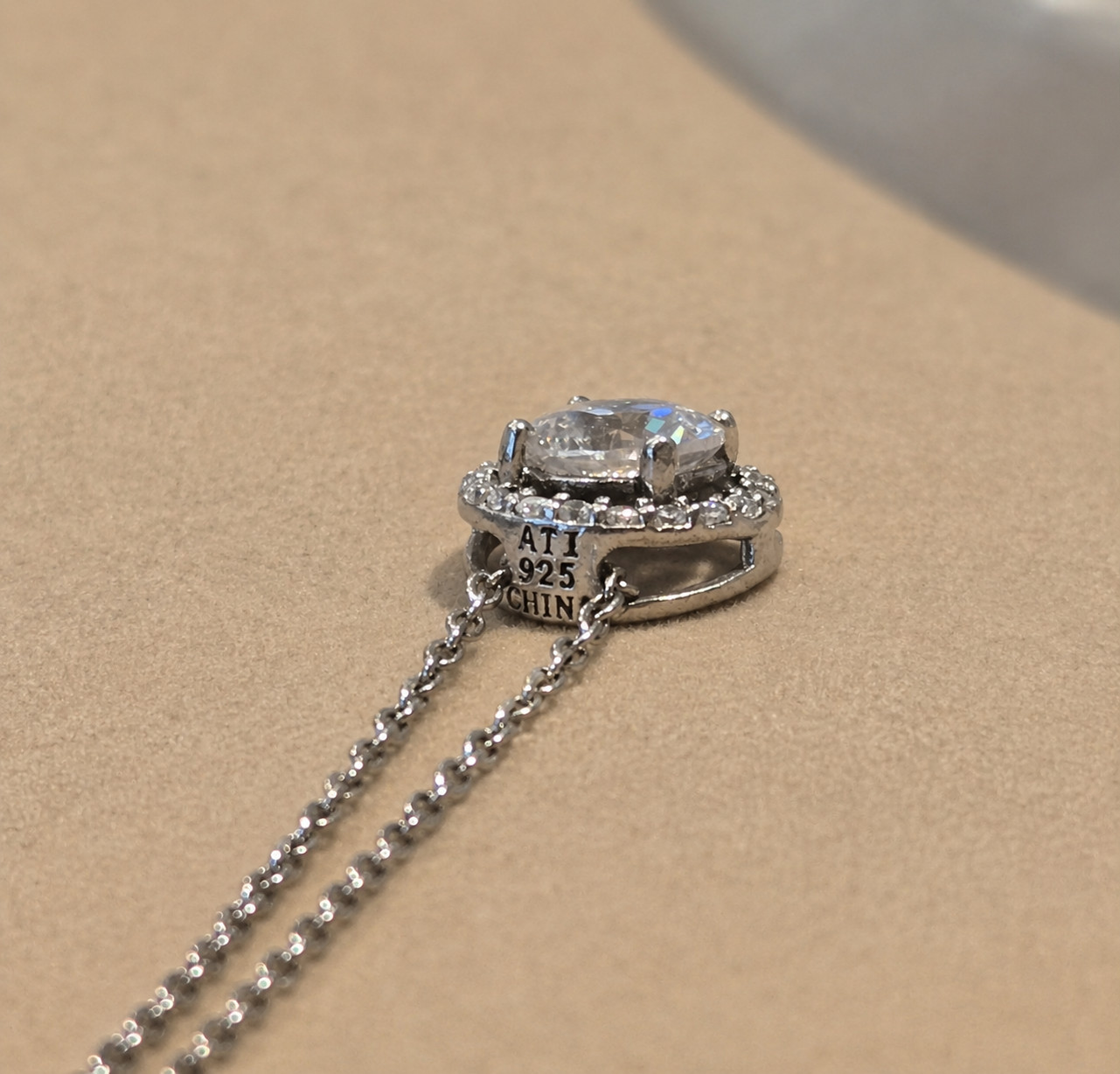 ATI .925 Sterling Silver Halo Slide Pendant Necklace CZ 1.55 CTW 18” – ATI