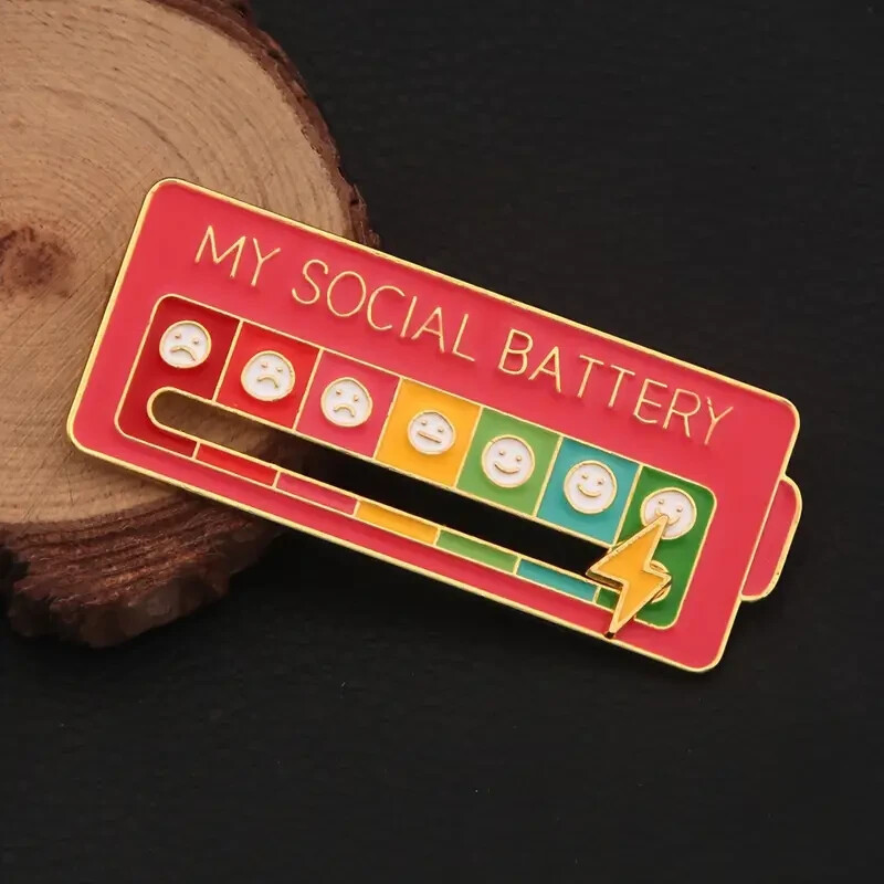 My Social Battery Interactive Pin Funny Badge Brooch