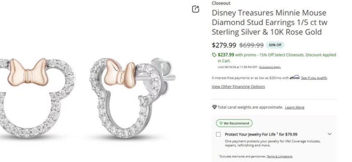 Disney Treasures Minnie Mouse Set: Diamond and Sterling Silver