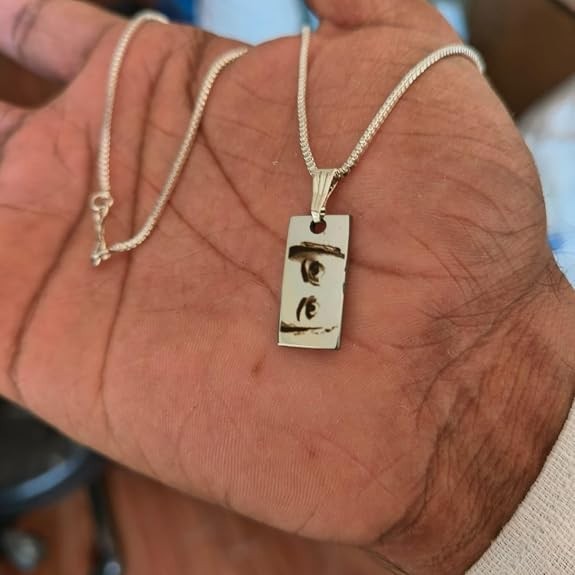 Eye Engraved Bar Pendant Necklace Silver Tone Minimalist Charm Gift Jewelry