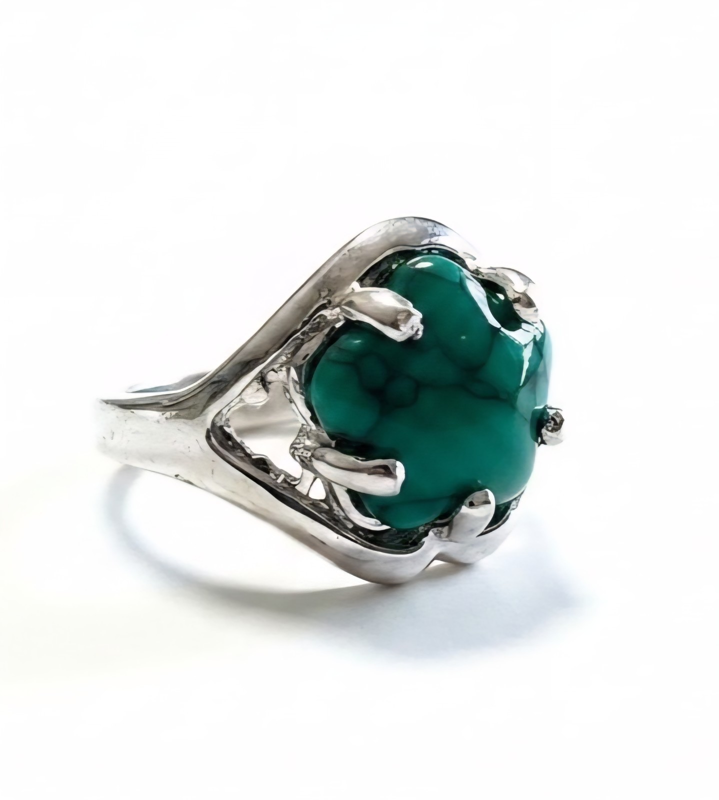 Sterling Silver Green Turquoise Cocktail Ring Prong Set Statement Size 5.25
