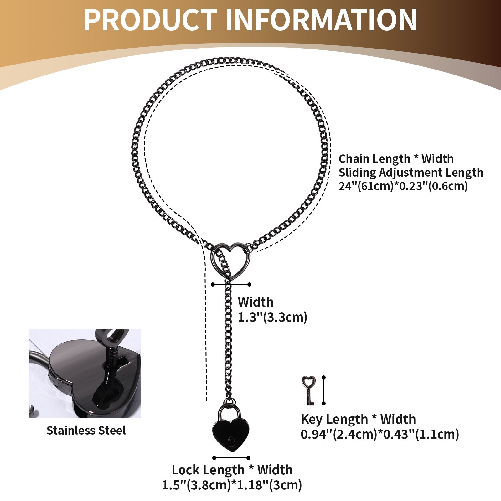 Heart O-ring Slip Chain Necklace Women Lariat Y-Necklace Collar Locker With Key
