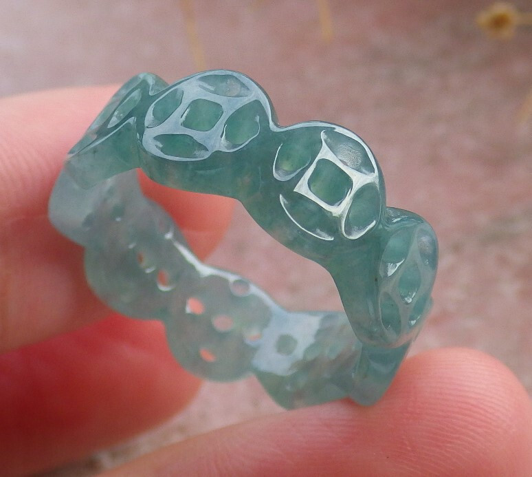 Certified Icy Green Natural A Jadeite Jade Coin Circle Ring NO.8 戒指 111389 TS