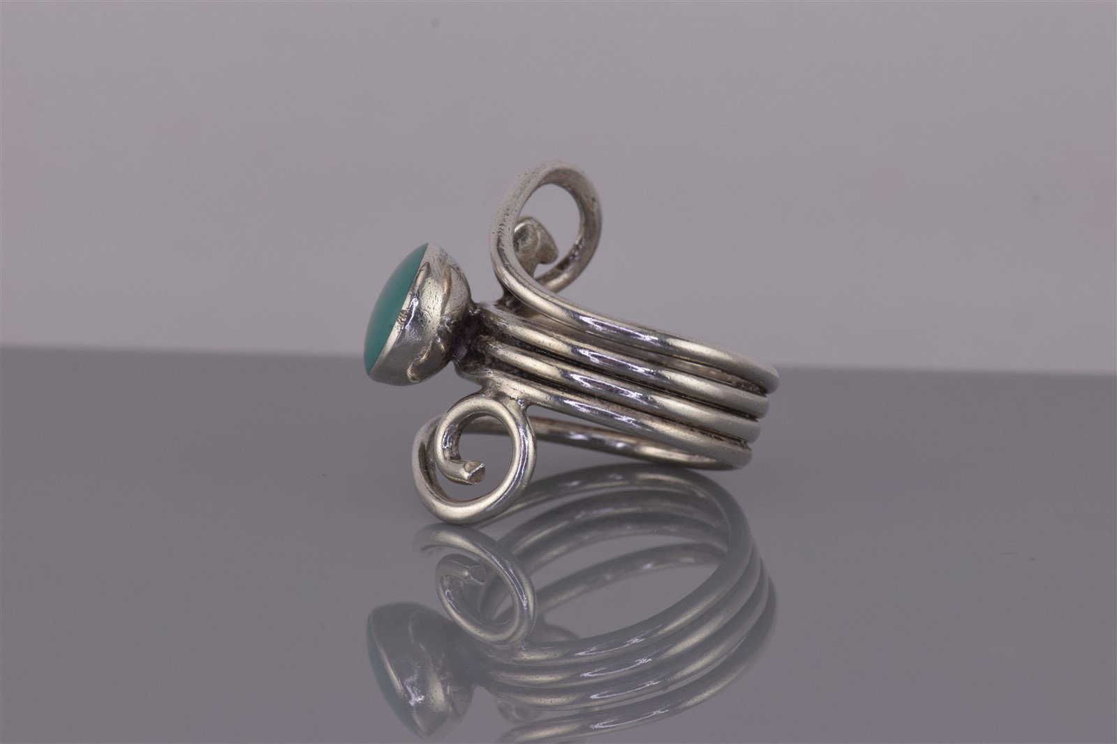 Sterling Silver 26mm Blue Turquoise Spiraled Wrap Around Band Ring 9g 925 Sz: 8