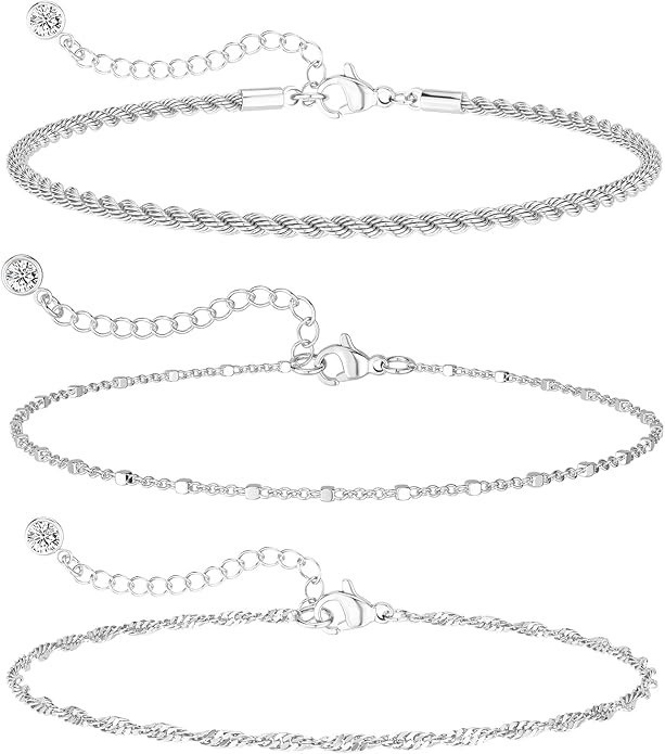 Silver Plated Bracelets Dainty Stackable DEARMAY Silver Plated Bracelets Gifts