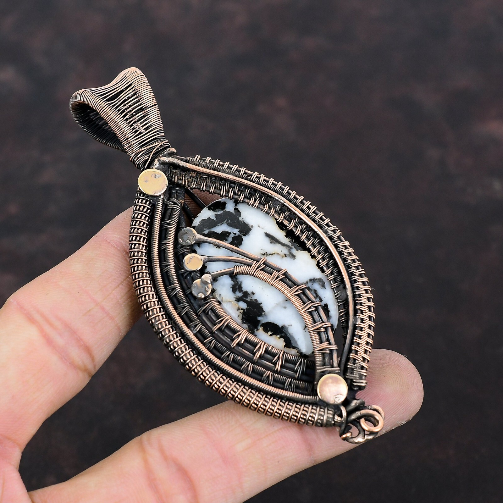 White Buffalo Turquoise Jewelry Copper Love Gift Wire Wrapped Pendant 3.74″