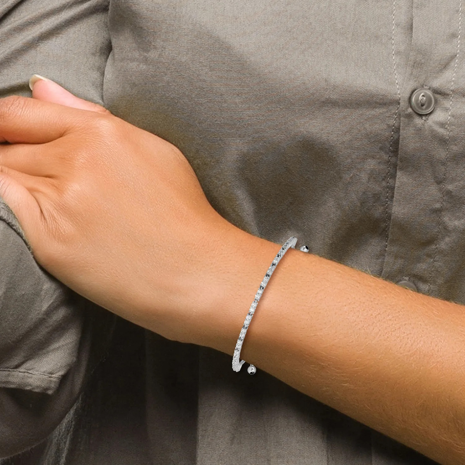 925 Sterling Silver CZ Adjustable Wrap Bracelet