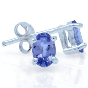0.96ctw- Oval Tanzanite SSilver Post Earrings- Free Ship
