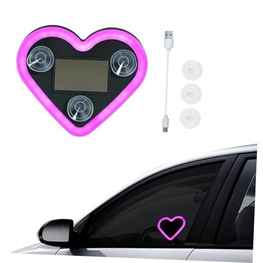 Car LED Ambient Light, Rechargeable Solar-Powered Heart-Shaped LED Light, Pink