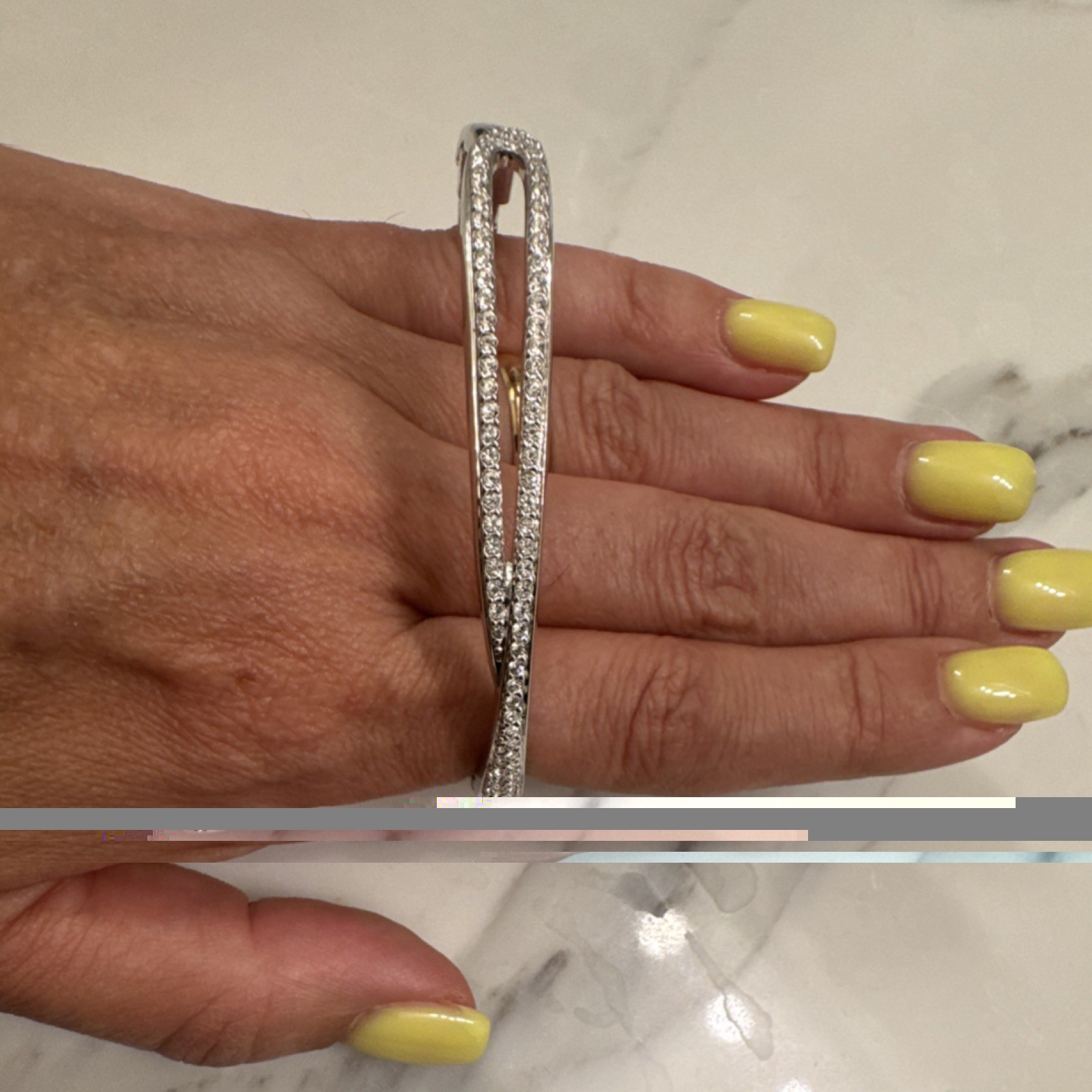 Swarovski Silver Crystal Bangle Bracelet Stackable Push Lock Pavé Setting
