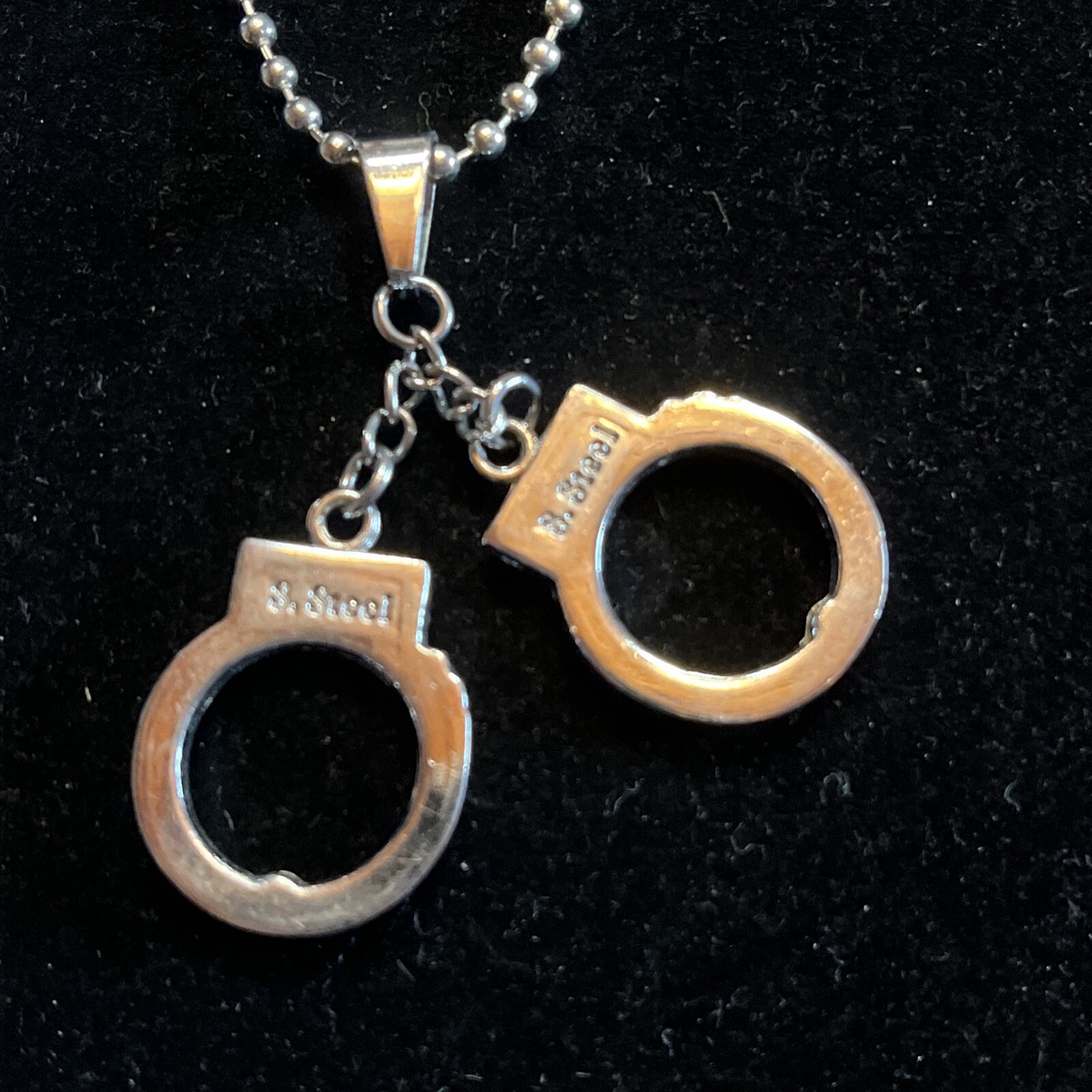 Handcuff Necklace Charm “Love Forever” Stainless Steel Ball Chain 28”