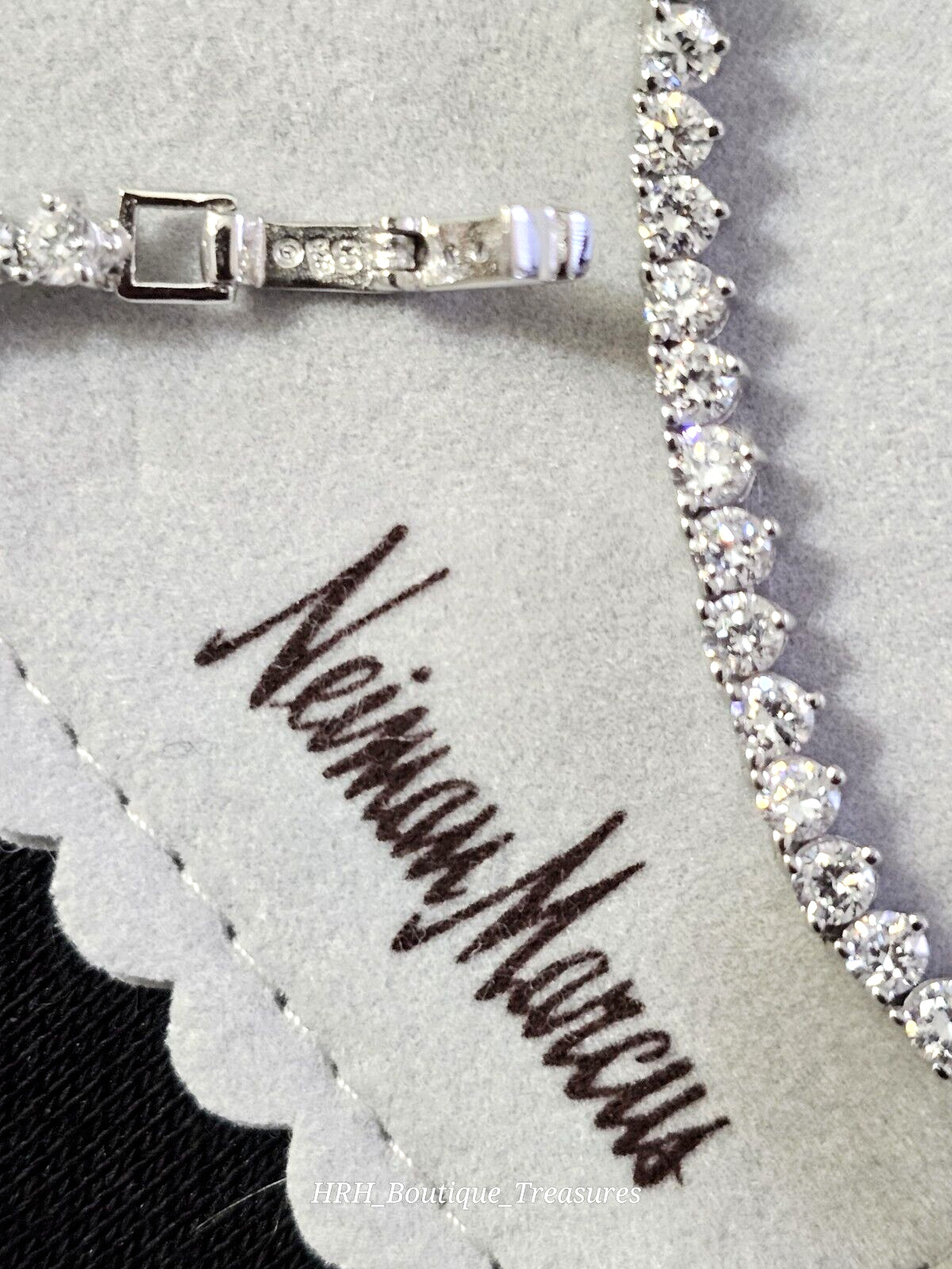 Vintage Neiman Marcus CZ Tennis Necklace 925 Sterling Rhodium Plated 16” New