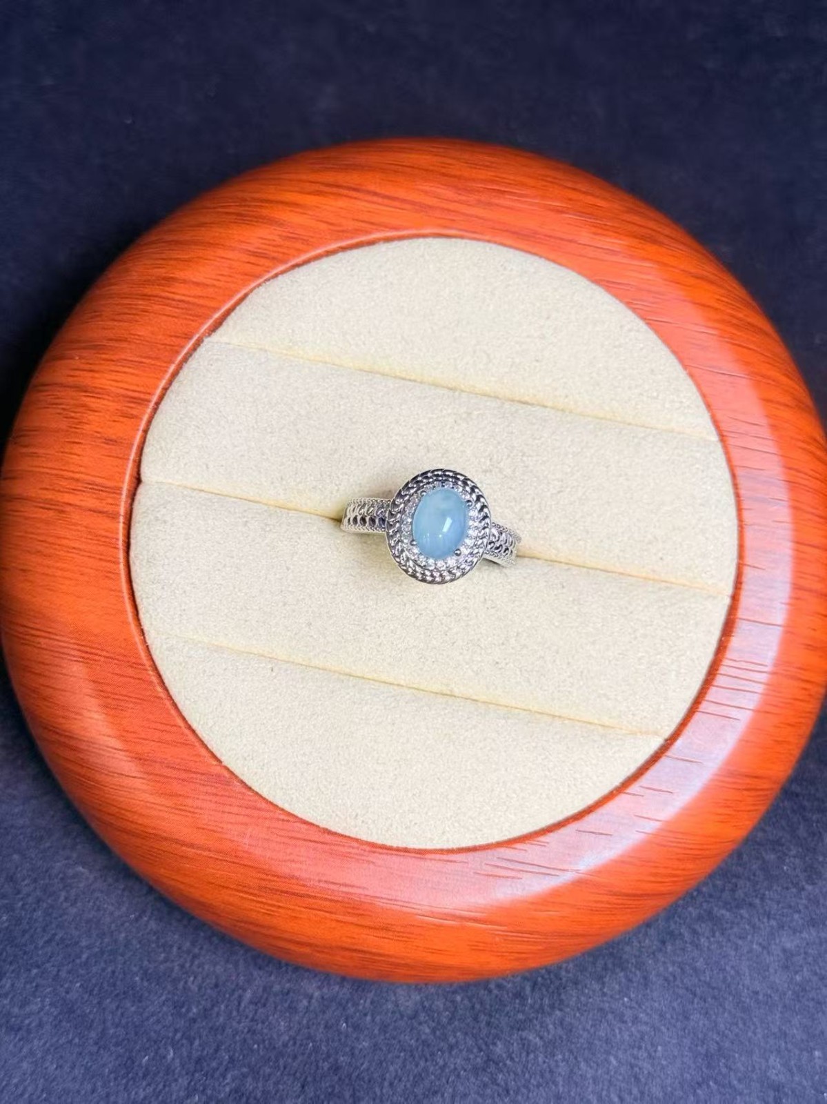 Natural sky blue jadeite ring
