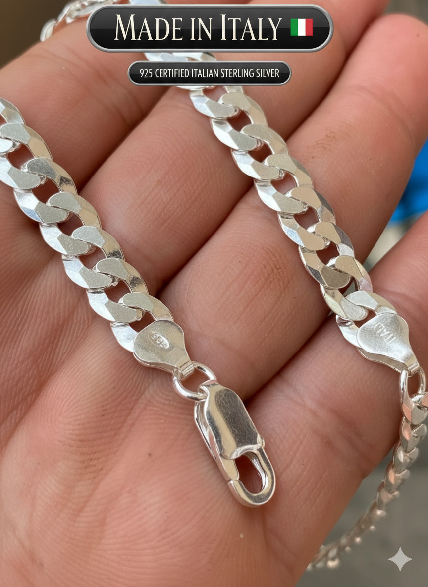 Real Solid 925 Sterling Silver Flat Curb Cuban Link Bracelet 3-10mm ITALY MADE
