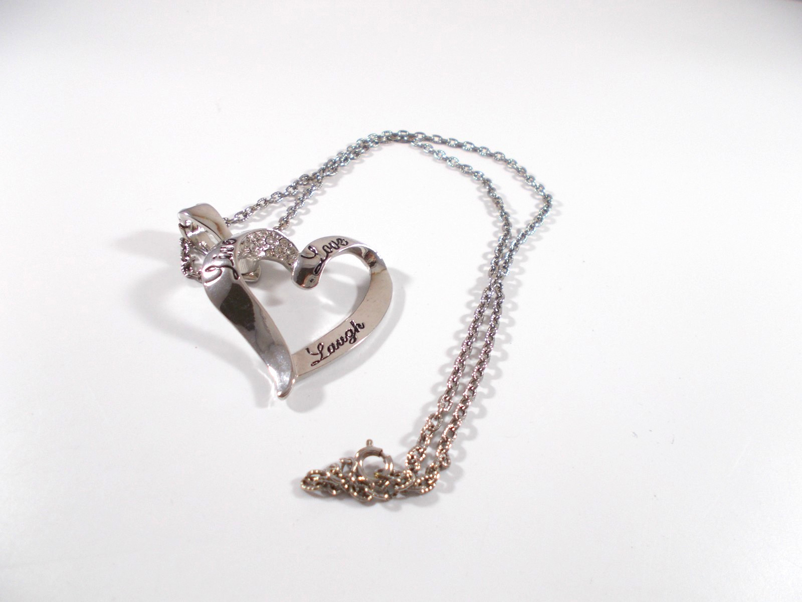 Signed Roman Live Love Laugh Open Heart Silver Tone Pendant Necklace Free Ship