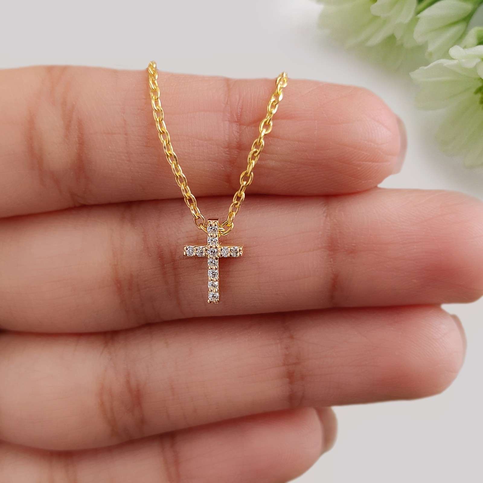 Diamond Cross Necklace Yellow Silver handmade jewelry Necklace Religious Jewelry
