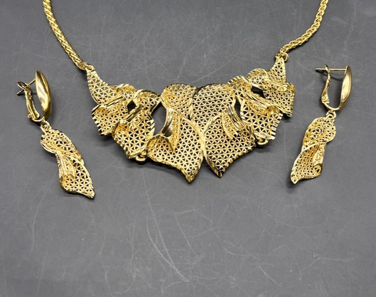 24K Gold Plated African Dubai European Wedding Pendant Necklace Earrings Set