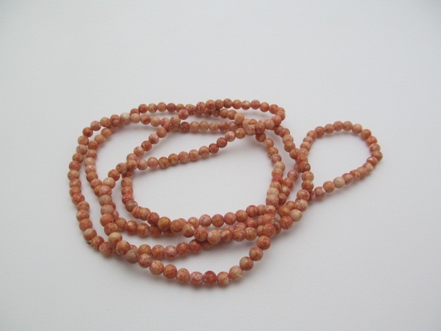Vintage Marbled Sunstone Natural Stone 4.5mm Layer Round Ball Necklace 35 In