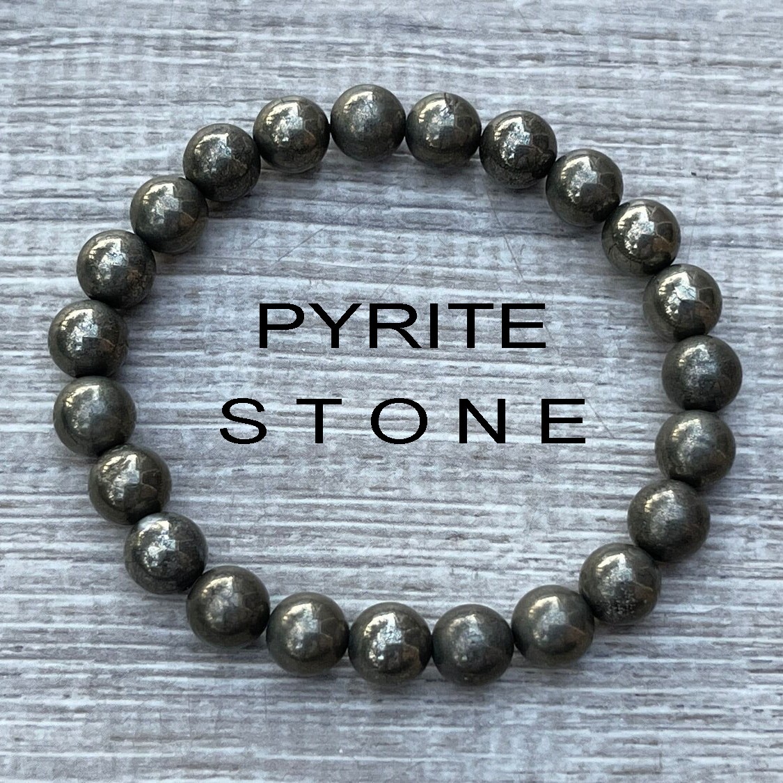 Natural 8mm Pyrite Stone Bracelet Black Gemstone Stretch Bracelet Handmade