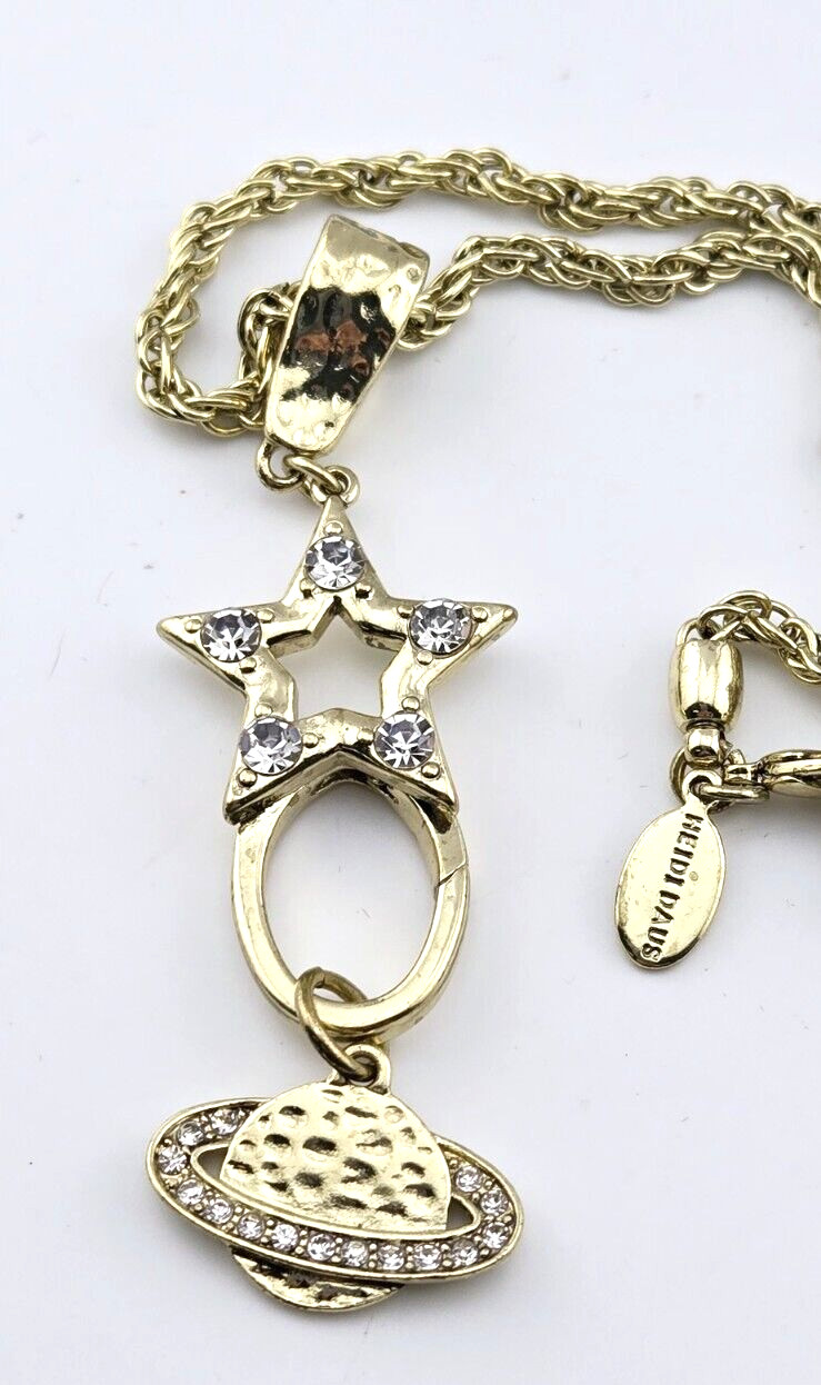 Heidi Daus Necklace w Fold Over Magnetic Stars Charm Holder Plus Saturn Charm