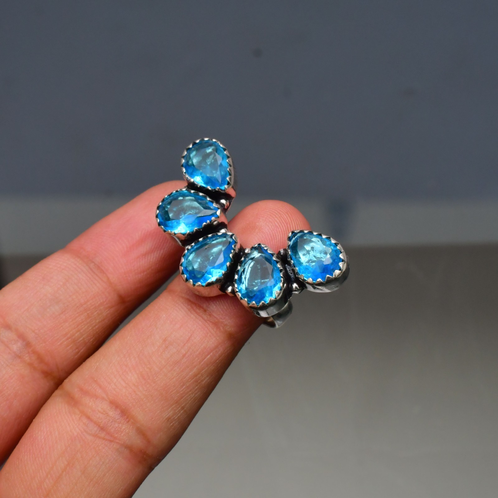 Blue Topaz (Lab-Created)Gemstone 925 sterling silver Handmade Ring- All Size