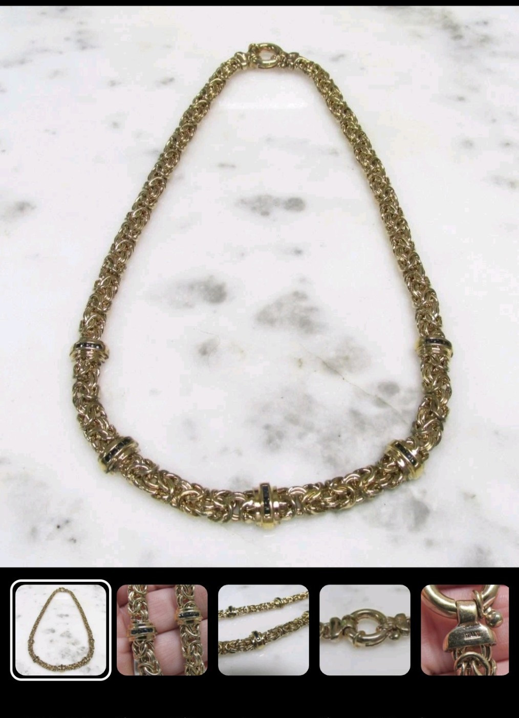 Gold Plated 925 Sterling Silver Byzantine Chain Sapphire Necklace 18in