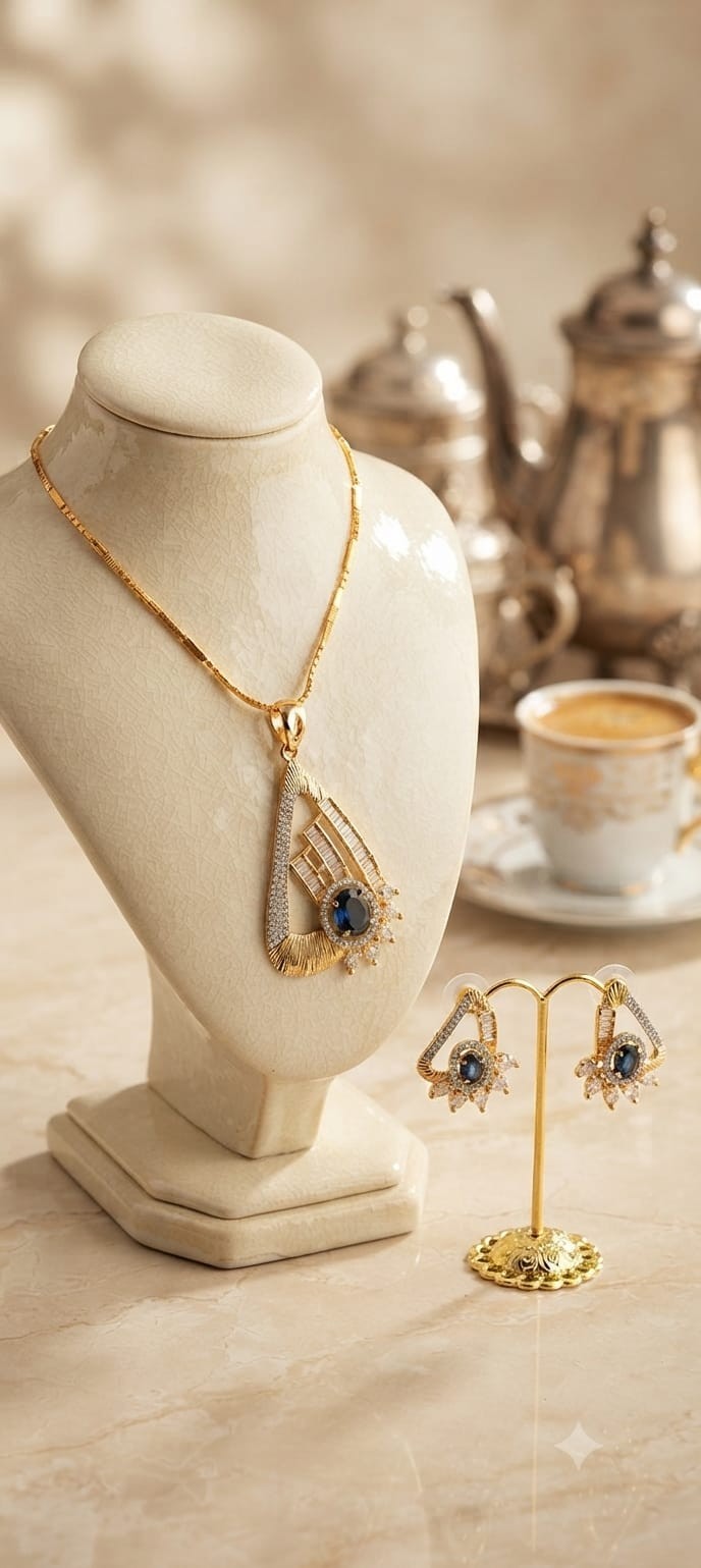 Exclusive High-Quality Chain Set with Pendant & Earrings | E – Handmade in India