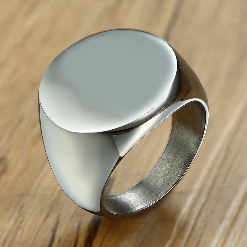 Blank Solid Top Men Signet Ring Band Stainless Steel Biker Gift Fashion Jewelry
