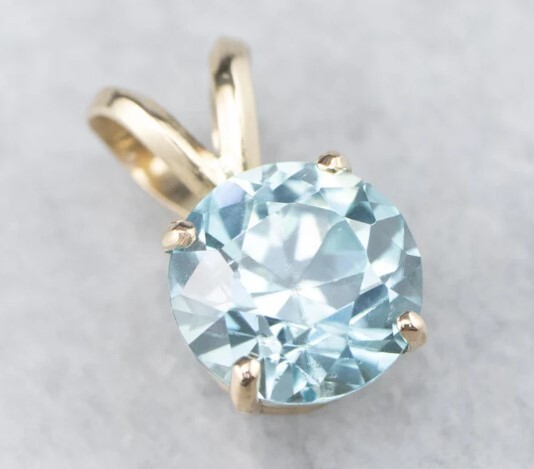 March Birth Stone Womens 6mm Round Simulated Aquamarine Solitaire Pendant Silver