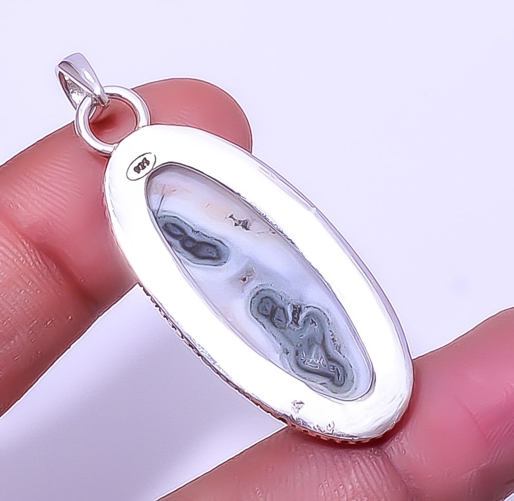Moss Agate – India Gemstone 925 Sterling Silver Handmade Pendant 1.95″ A398
