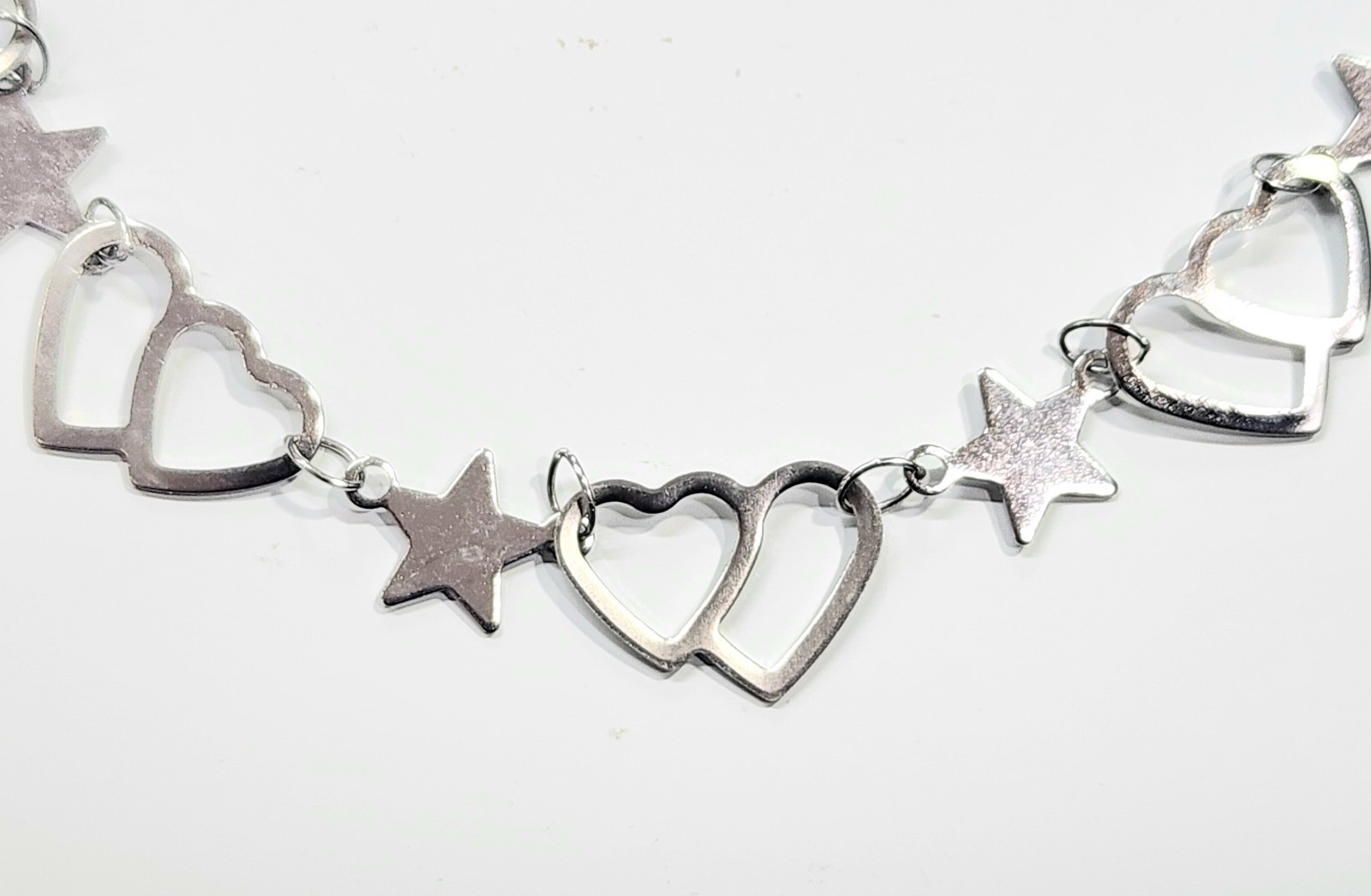 Stainless Steel Ankle Bracelet with Hearts and Stars Adjustable 8-10 inch Long