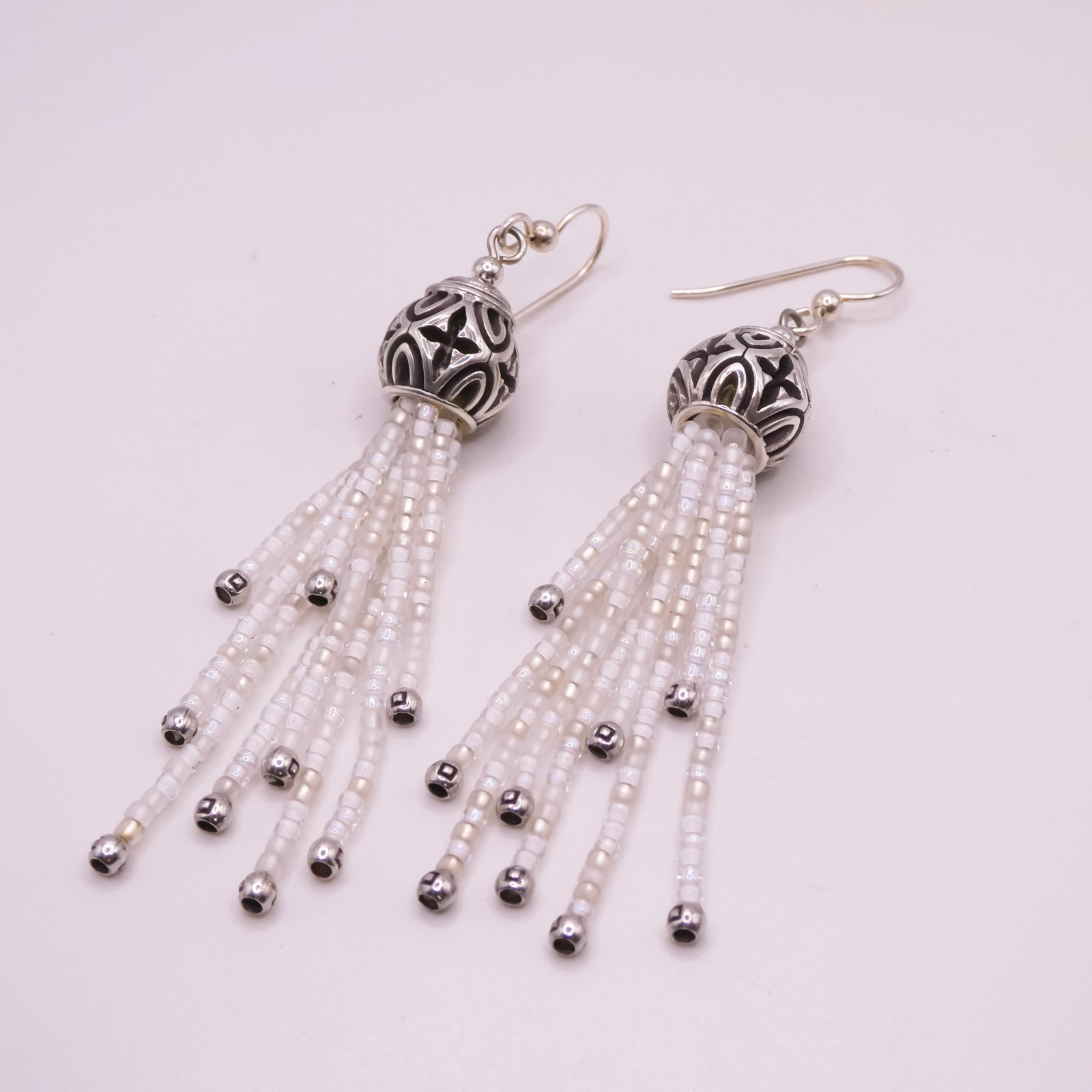 Brighton Boho Roots White Beaded Tassle 3.3″ Womens French Wire Pierced Earrings
