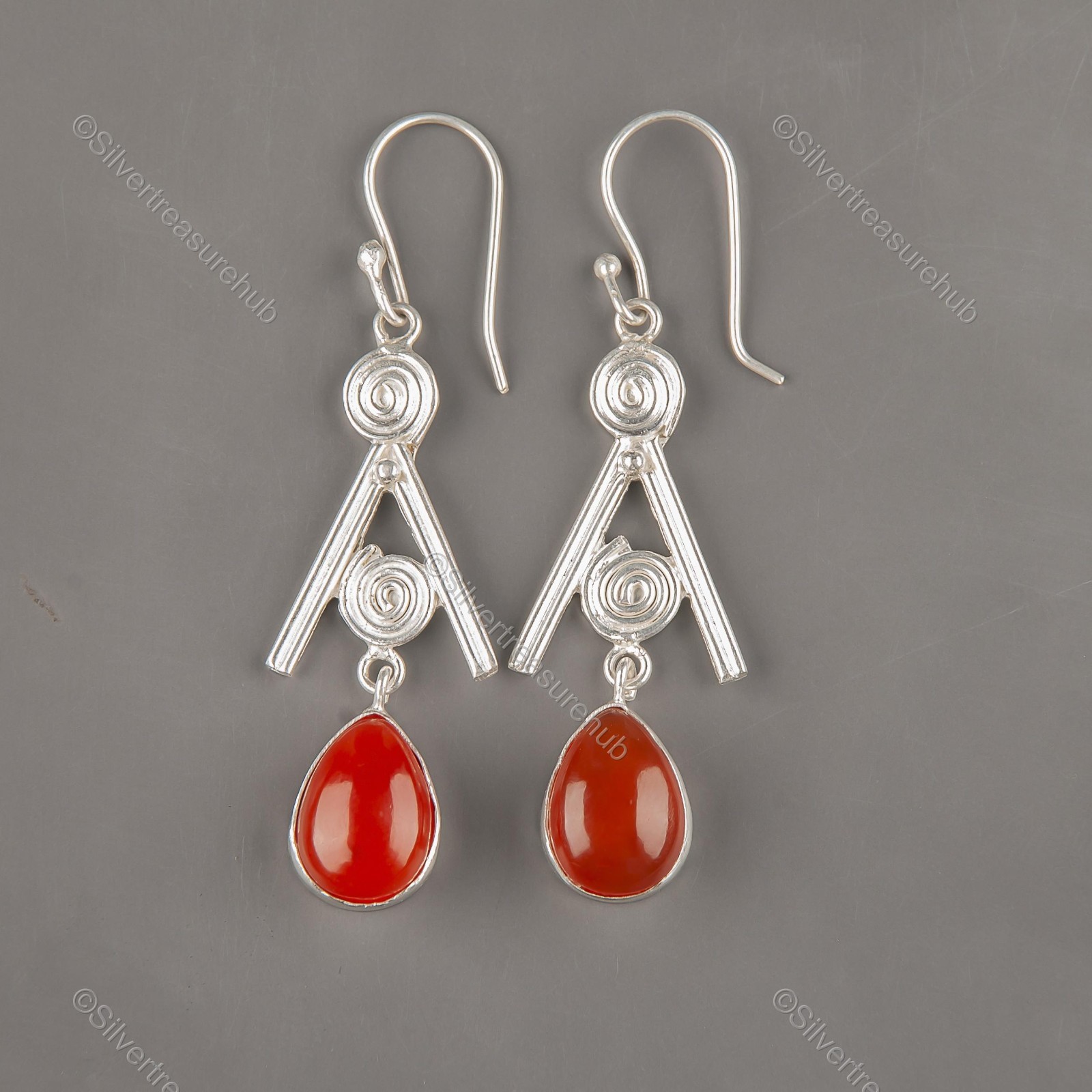 Carnelian Gemstone 925 Silver Sister Drop Dangle Channel Set Earrings Jewelry