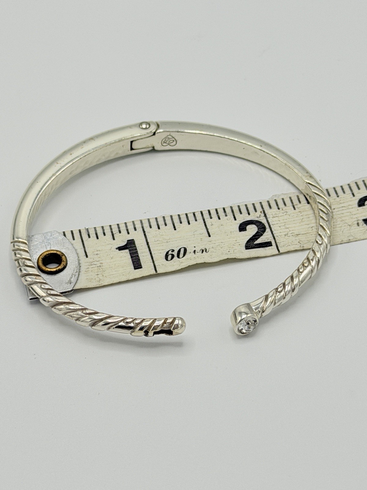 Brighton Silver Tone Hinged Cuff Bracelet Twisted Rope Crystal Bangle