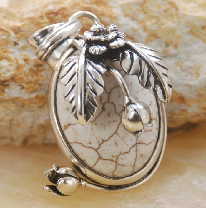 Fancy Green Turquoise Gemstone Handmade silver pendant Jewelry P133