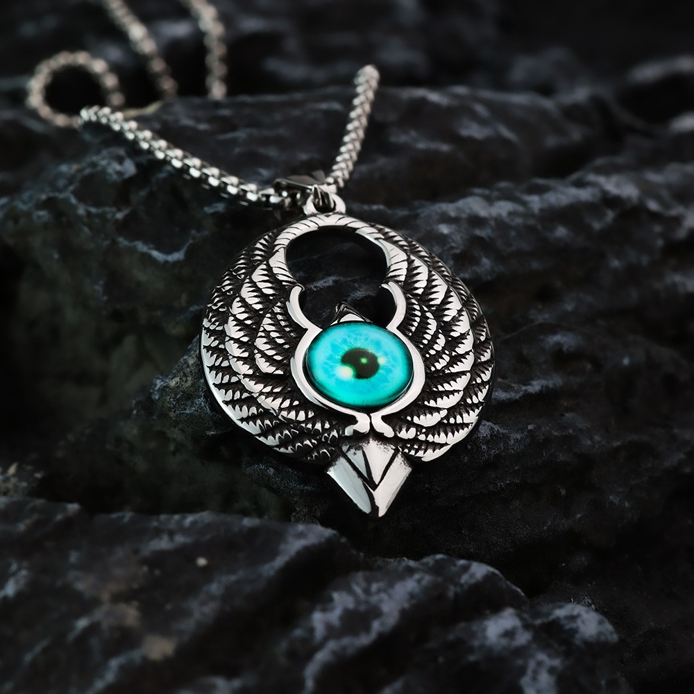 Stainless Steel Devil’s Eye Pendant Hawk Eagle Blue Gemstone Necklace Pendant