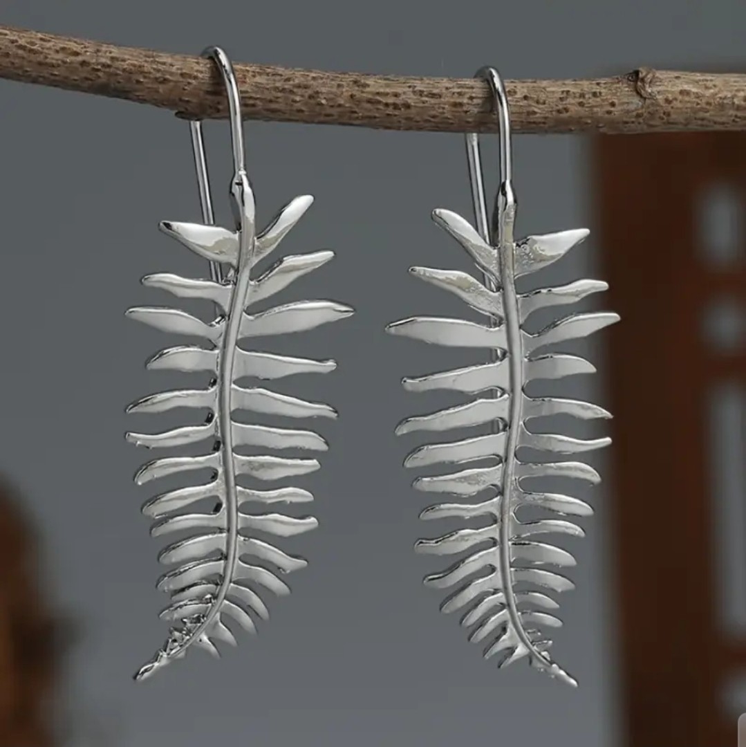 Leaf Drop Earrings Fern Botanical Silver Tone Dangle Nature Inspired Gift