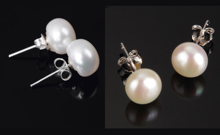 5-6 mm Sterling Silver Freshwater Black White Pink Pearl Stud Earrings Box PE