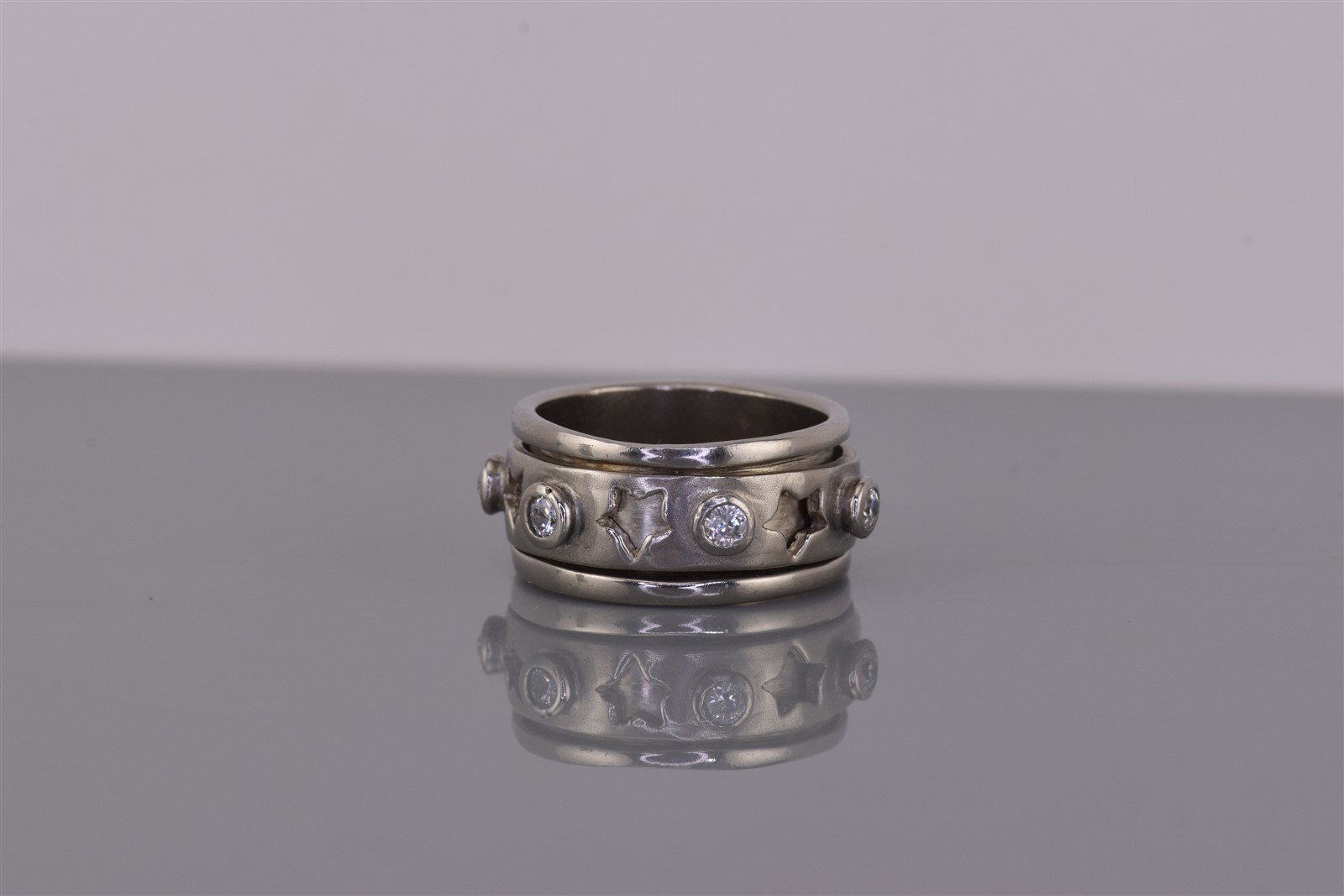 Sterling Silver Celestial Stars Cubic Zirconia Spinner Band Ring 8g 925 Sz: 6