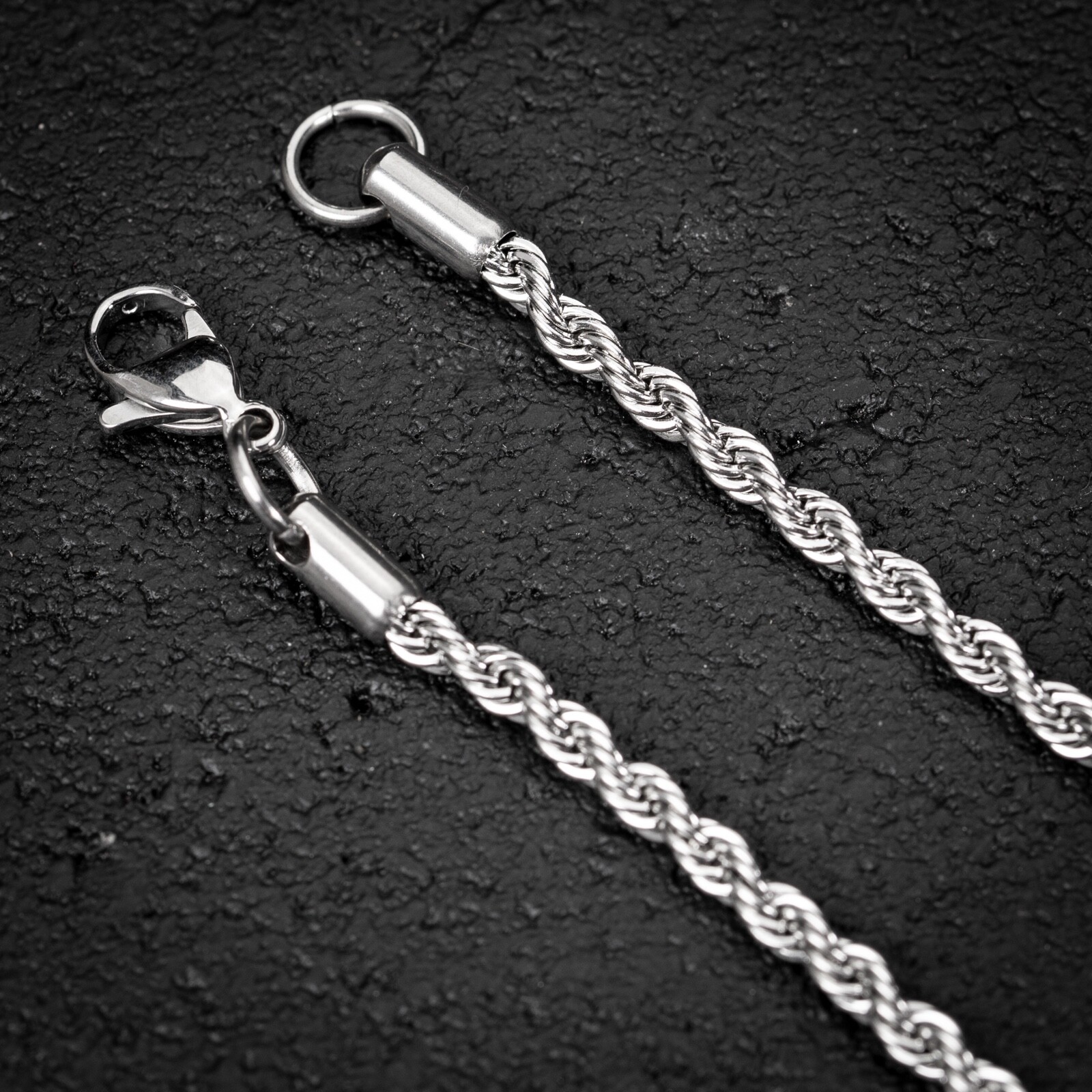 Solid White Gold Plated Heavy 316 Stainless Steel 3MM Twist Rope Chain Necklace